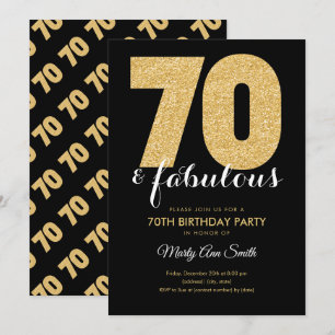 Modern Gold Glitter 70 & Fabulous Birthday Party Invitation