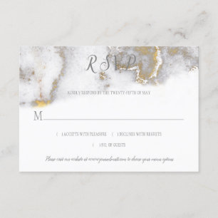Modern Gold Glitter and Grey Marble Effect RSVP Card