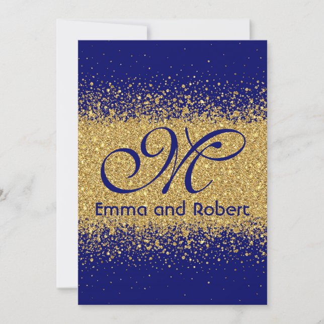 Modern Gold Glitter and Royal Blue Invitation (Front)