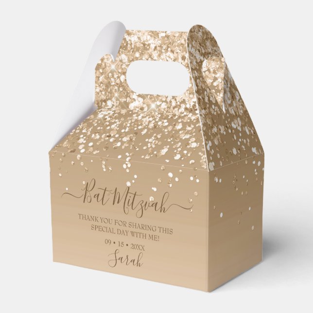 Modern Gold Glitter Bat Mitzvah Favor Box (Front Side)