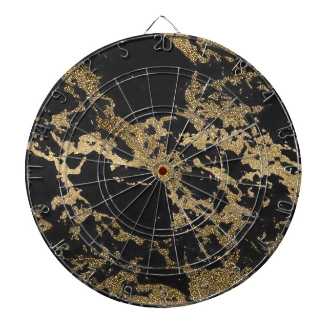 Modern Gold Glitter Black Marble Dartboard (Front)