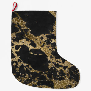 Modern Gold Glitter Black Marble Large Christmas Stocking