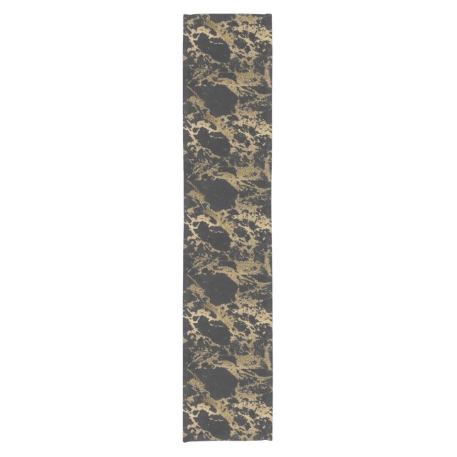 Modern Gold Glitter Black Marble Short Table Runner (Front)