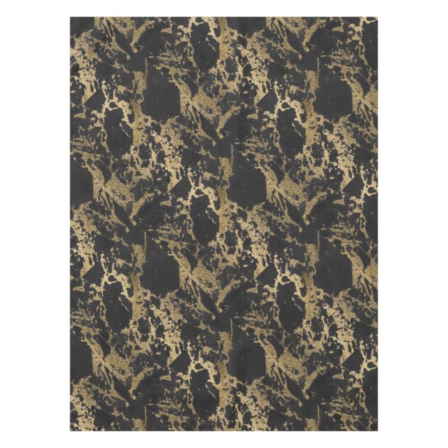Modern Gold Glitter Black Marble Tablecloth (Front)