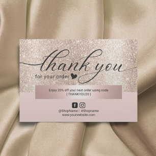 Modern Gold Glitter Blush Pink Order Thank You Card