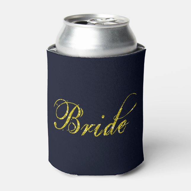 Modern gold glitter bride can cooler (Can Front)