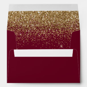Modern Gold Glitter Burgundy Red Wedding Envelope