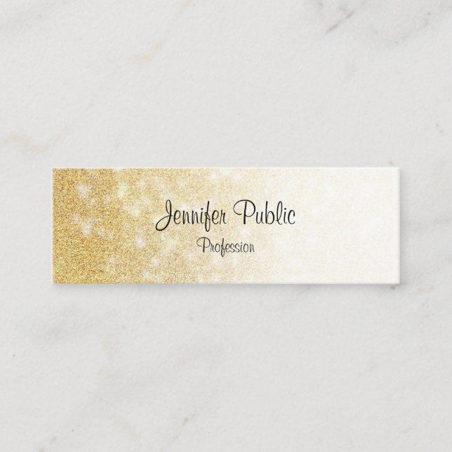Modern Gold Glitter Calligraphy Script Elegant Mini Business Card (Front)
