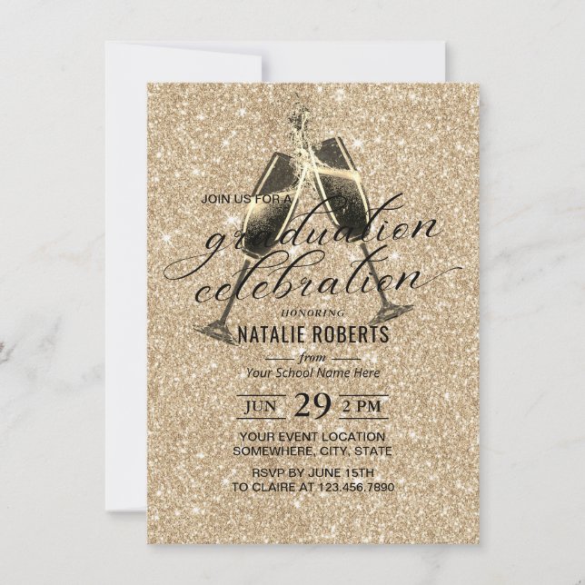 Modern Gold Glitter Cheers To Graduation Invitation (Front)
