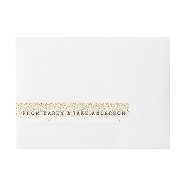 Modern Gold Glitter Confetti & Name Wraparound Address Label (Front)
