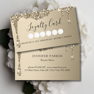 Modern Gold Glitter Drop Salon & Spa Loyalty  Business Card