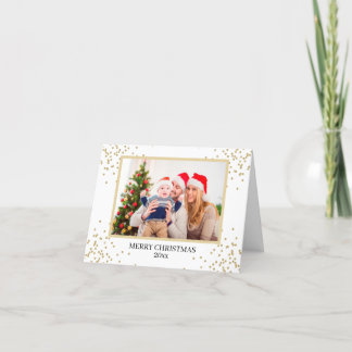 Modern Gold Glitter Family Photo Christmas Folded Holiday Card