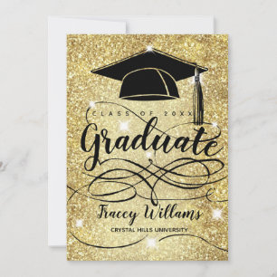 Modern Gold Glitter Graduate Cap Photo Graduation Announcement