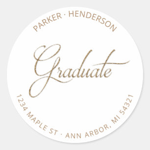 Modern Gold Glitter Graduate Return Address Classic Round Sticker
