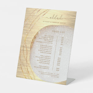 Modern Gold Glitter Hair Stylist Salon Price List  Pedestal Sign