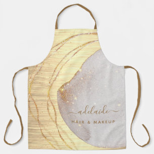 Modern Gold Glitter Hair Stylist Script Salon Name Apron