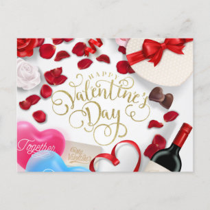 Modern Gold Glitter Happy Valentines Day Holiday Postcard