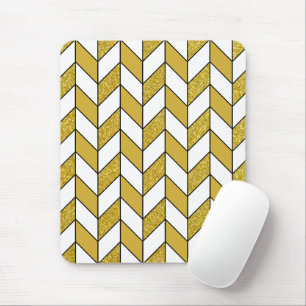 Modern Gold Glitter Herringbone Chevron Mouse Pad