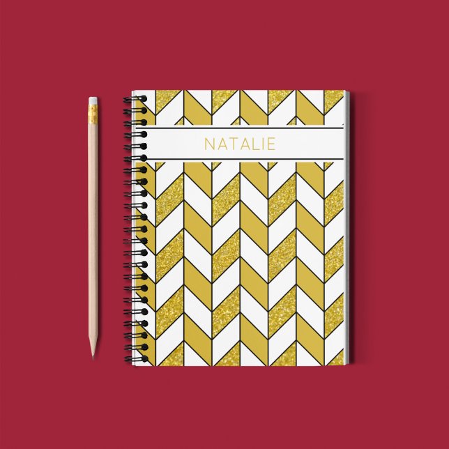 Modern Gold Glitter Herringbone Chevron Notebook (Creator Uploaded)