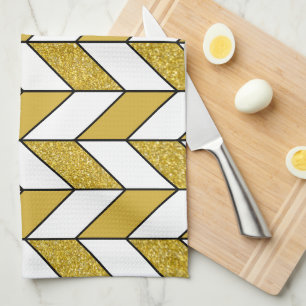 Modern Gold Glitter Herringbone Chevron Pattern Kitchen Towel