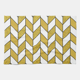 Modern Gold Glitter Herringbone Chevron Pattern Kitchen Towel