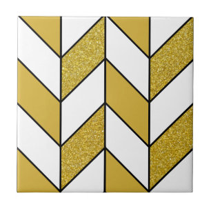 Modern Gold Glitter Herringbone Chevron Pattern v2 Tile