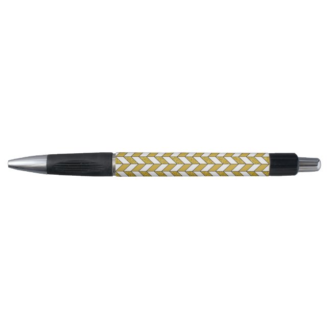 Modern Gold Glitter Herringbone Chevron Pen (Front)