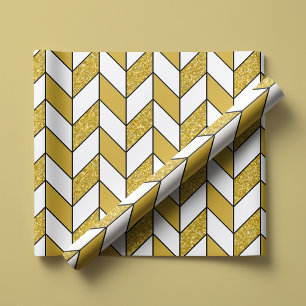 Modern Gold Glitter Herringbone Chevron Wrapping Paper