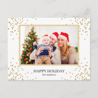 Modern Gold Glitter Holiday Family Photo Postcards