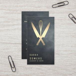 Modern Gold Glitter Knife & Whisk Bakery Business Card