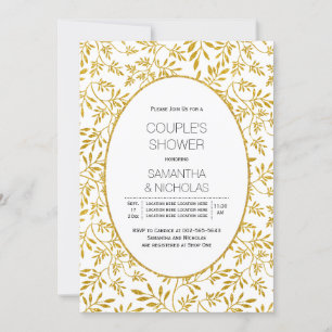 Modern gold glitter leaves wedding couple's shower invitation