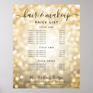 Modern Gold Glitter Lights Salon Price Menu  Poster