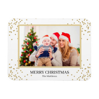 Modern Gold Glitter Merry Christmas Family Photo Magnet