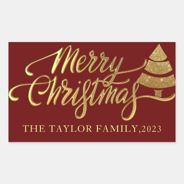 Modern Gold glitter Merry Christmas Holiday Gift  Sticker (Front)