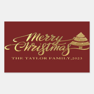 Modern Gold glitter Merry Christmas Holiday Gift  Sticker