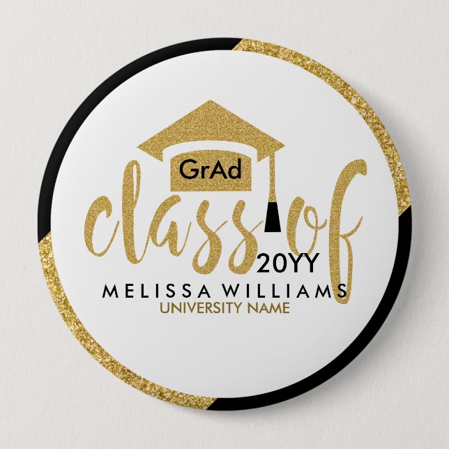 Modern Gold Glitter Modern Text Class Of 2016 4 Inch Round Button (Front)