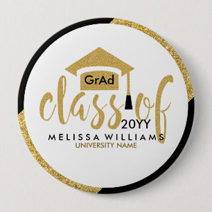 Modern Gold Glitter Modern Text Class Of 2016 4 Inch Round Button