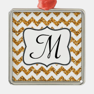 Modern Gold Glitter Monogram Initial Ornament