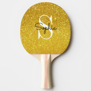 Modern Gold Glitter Monogram Personalized Name Ping Pong Paddle