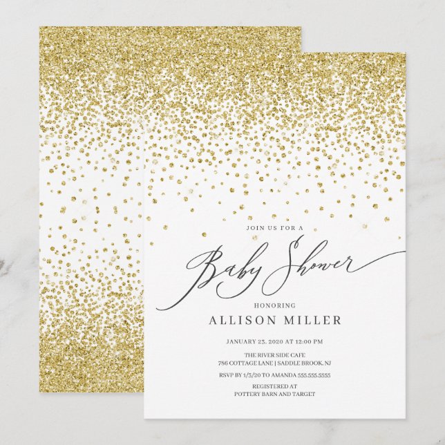 Modern Gold Glitter Neutral Baby Shower Invitation (Front/Back)