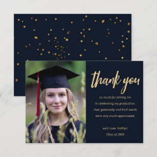 Modern Gold Glitter Personalized Photo Graduation  Thank You Card