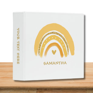 Modern Gold Glitter Personalized Rainbow  Binder