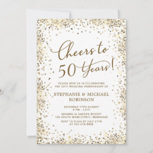 Modern Gold Glitter Photo 50th Wedding Anniversary Invitation