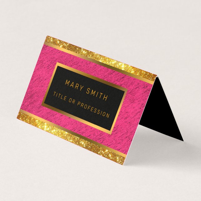 Modern Gold Glitter Pink Linen Business Card (Front)