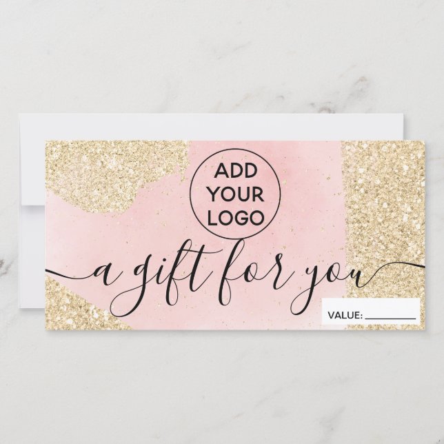 Modern gold glitter pink logo gift certificate (Front)