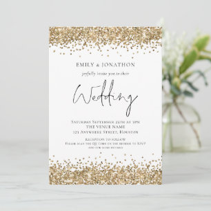 Modern Gold Glitter QR Code Wedding Invitation