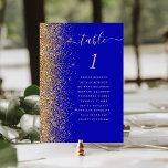 Modern Gold Glitter Royal Blue Wedding Table Number<br><div class="desc">The left-hand edge of this elegant modern wedding table number card features a gold faux glitter border. The word "table" appears in gold-coloured whimsical handwriting script on a royal blue background. Add the names of your guests who are assigned to each table.</div>