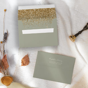 Modern Gold Glitter Sage Green Wedding Envelope
