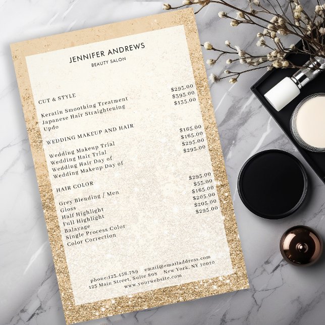 Modern Gold Glitter Salon Price List  Flyer (Creator Uploaded)