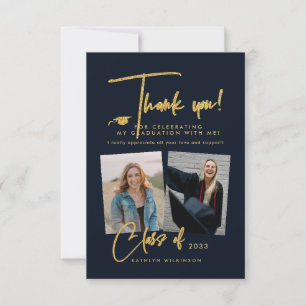 Modern Gold Glitter Script GRAD Thank You Card 